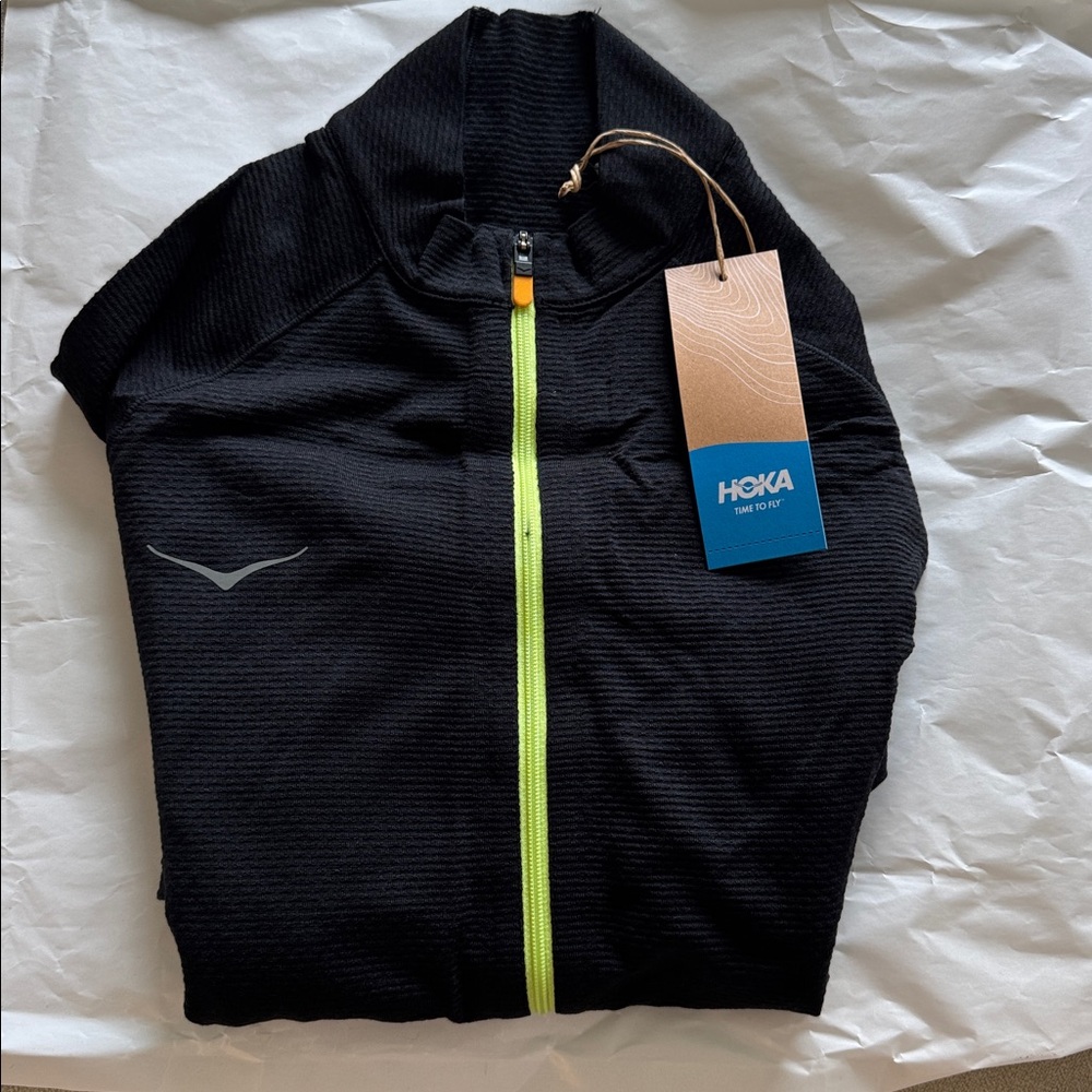 HOKA Black Long Sleeve Athletic Jacket with Neon Zipper